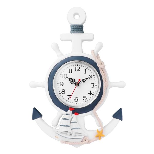 

anchor clock beach sea theme nautical ship wheel rudder steering decor wall hanging decoration clocks