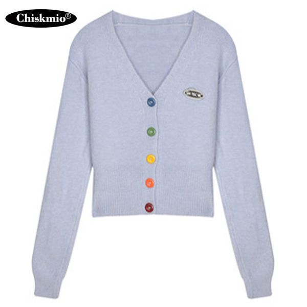 

women's knits & tees rainbow button v-neck knitted cardigan women korean long-sleeve solid sweater coat trendy style straight female ja, White