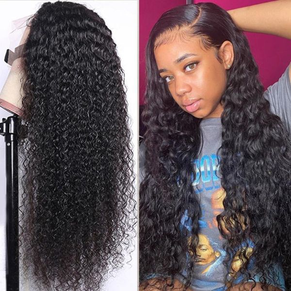 

lace wigs 180% brazilian afro kinky curly human hair wig preplucked 13x6 front with baby, Black;brown