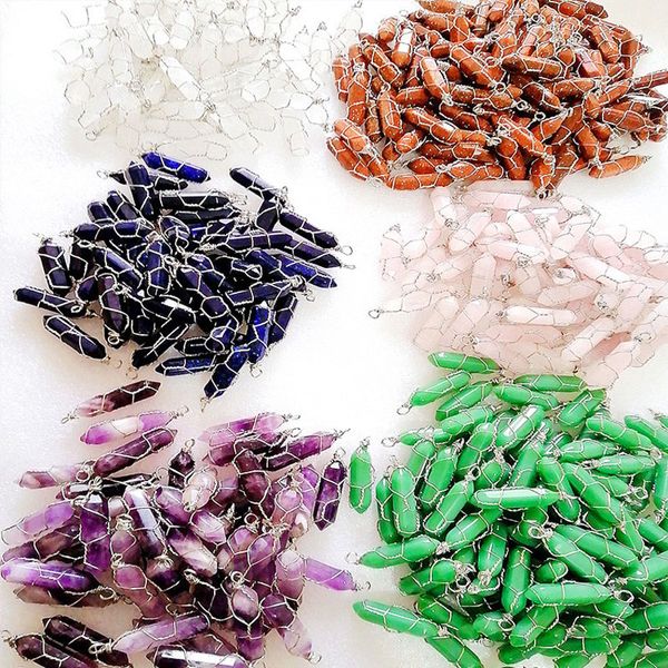 

colorful diy stone crystal agate pendant necklaces for women men lover fashion party decor jewelry with alloy chain, Silver