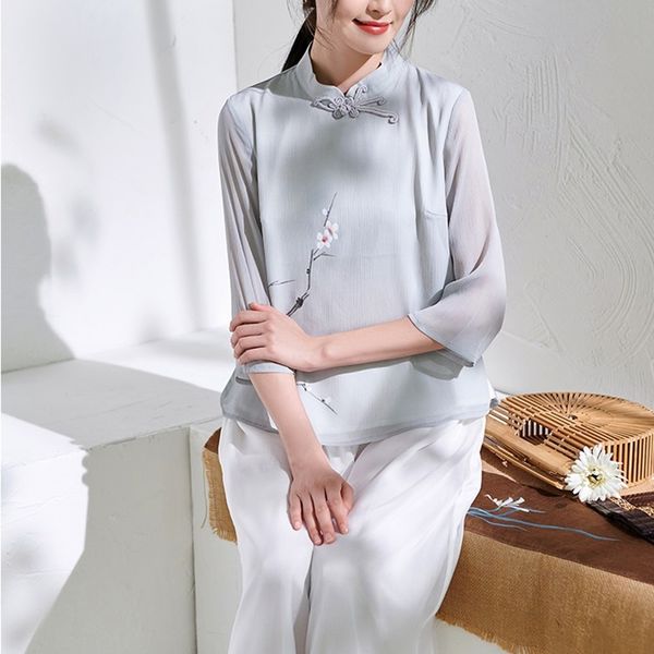 

chinese style clothing women clothes 2021 cheongsam chinese traditional shirt blouse cotton hanfu ladies chinese 12043, Red