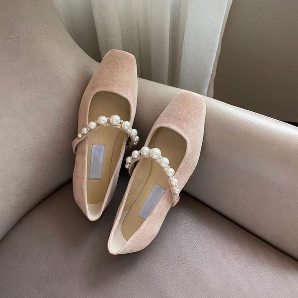 

fashion designer womens shoes luxury mary jane square toe ballet with white pearls small crystal beads simple and classic size 34-41, Black