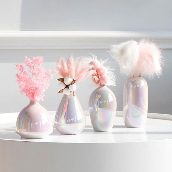 

vases 1pcs pink rainbow simulation pearl surface ceramic vase for living room bedroom luxury home decor flower arrangement crafts gift