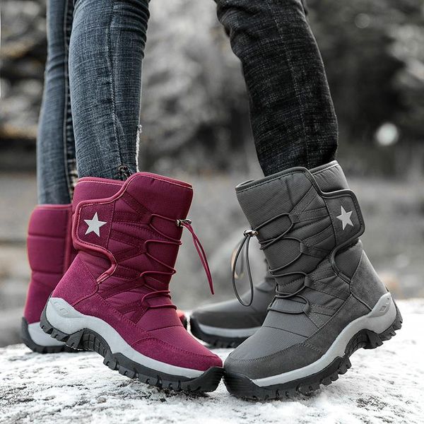 

boots women winter snow ankle outdoor warm waterproof shoes men bottines femme hiver 2021 botte, Black