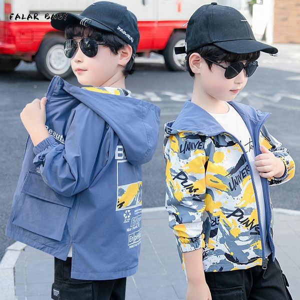 

spring autumn children outwear wear both sides jacket for boys hooded casual camouflage windproof coat kids clothes windbreaker jackets, Blue;gray