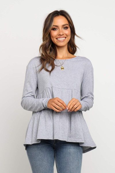 

women's t-shirt autumn wear round collar splice long sleeve loose black grey wine red shirt, White