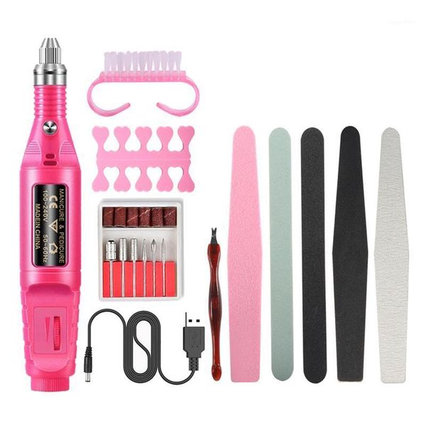 

nail tool kit drill handpiece with bits file set toenail separator dust brush usb charging1