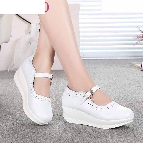 

sandals 2021 spring real leather shoes high heels round shallow mouth women wedge leisure white nurse mom size 33-43 h47v, Black