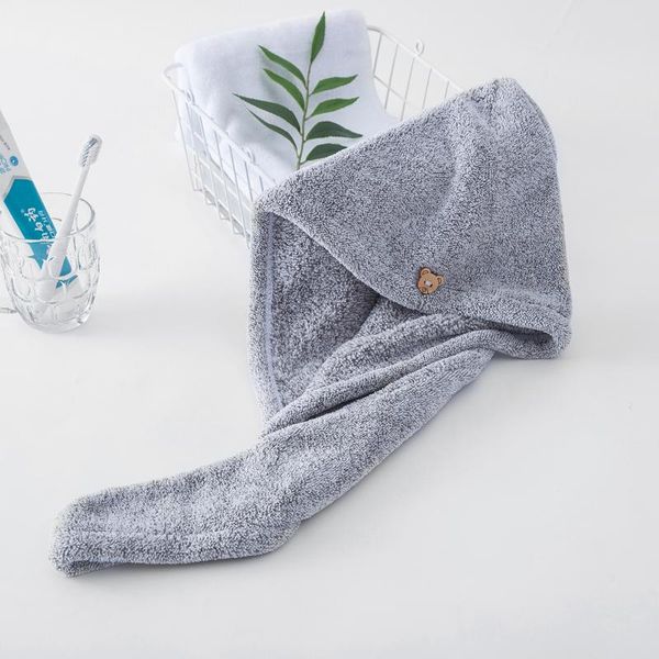 

towel bamboo fiber hair soft spa quick dry turban shower wrap solid light grey wooden baby bear button d30