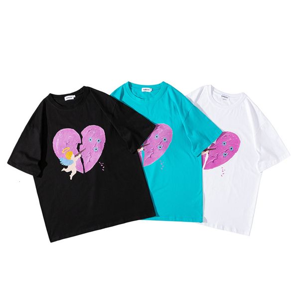 

fried t shirt street couple's summer short sleeve men's korean loose angel love minority design sense half clothes, White;black