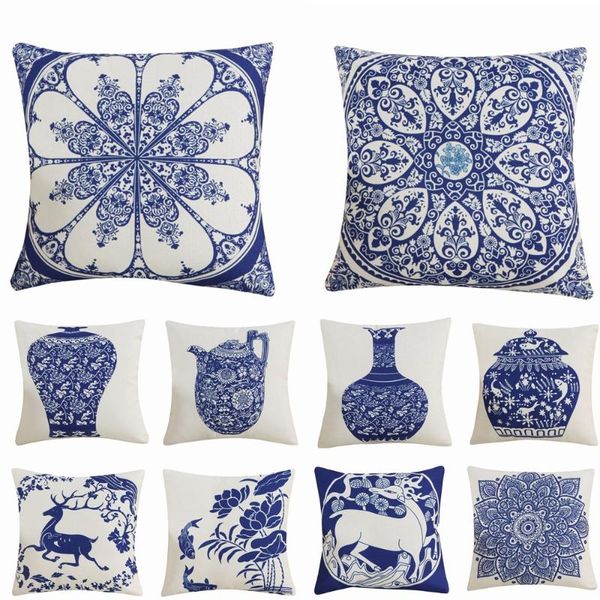 

cushion/decorative pillow 2021 throw chinese style home sofa cushion cover siesta blue and white porcelain