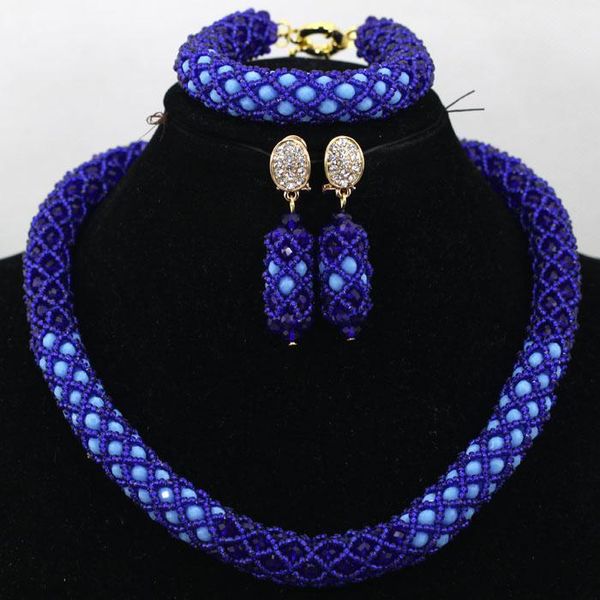 

earrings & necklace gorgeous blue african costume set choker crystal bridal bracelet beads jewelry party qw464, Silver