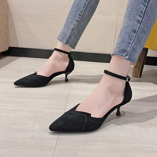 

platform heels women's high-heeled shoes hollow all-match pumps latest sandals ladies pointed wedge beige slimming dress, Black