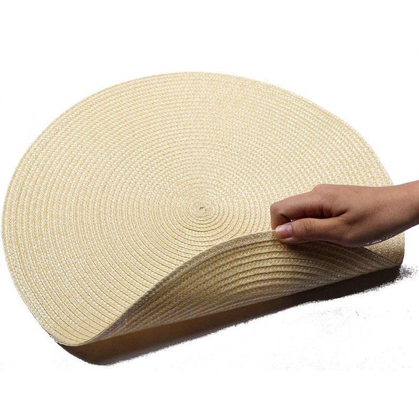 

table runner indoor & outdoor round woven placemat, set of 6 perfect for fall, dinner parties, bbqs, christmas parties and everyday use 15 i