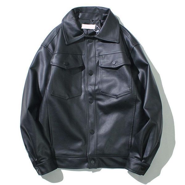

leather arrival spring motorcycle youth casual pu coat students synthetic leather jacket men turn-down collar zcei, Black