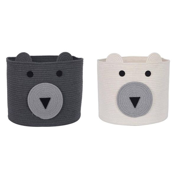 

pcs cotton rope bear storage bin with handles basket gray & white baskets