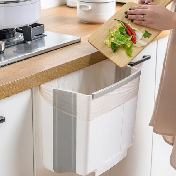 

foldable trash can kitchen hanging collapsible waste bin for cabinet door car bins