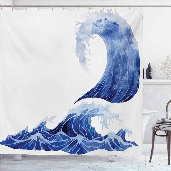 

ocean halloween shower curtains for bathroom watercolor style illustration of storm waves on white background aquatic print for