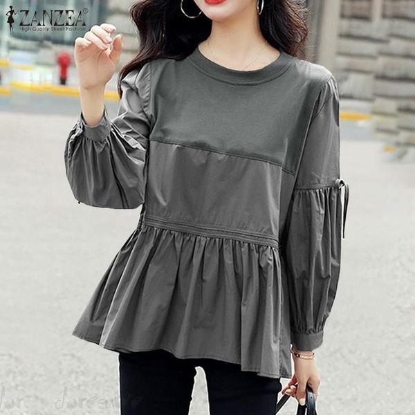 

blouses 2021 women's ruffle blouse spring fashion patchwork shirts oversize s-5xl casual solid puff sleeve o-neck femininas, White