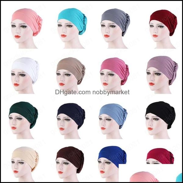 Beanie / Skl Chapéus Chapéus Chapéus, Lenços Luvas de Moda Aessórios Cor Sólida Underscarf Fácil Cap Jersey Interior Hijab Para Mulheres Elásticas Cabeça Suave