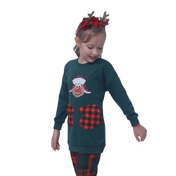 

girl's dresses toddler girl christmas dress, long sleeve reindeer print pullover dress with pockets, Red;yellow