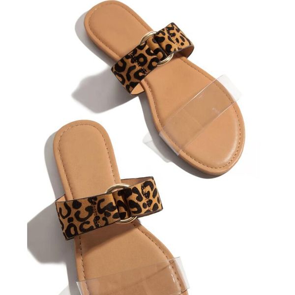 

Roman style fashion sexy leopard print comfortable flat outdoor female slippers 2021 summer new style plus size beach slippers, Black