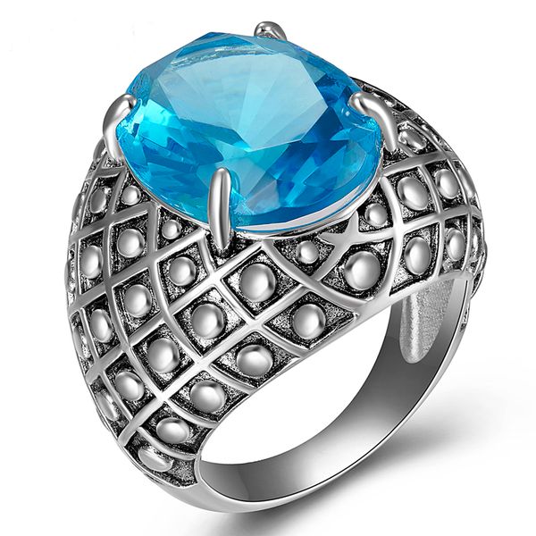 

hyperbole big ovel blue stone ring anti-silver color fast delivery copper jewellery finger rings for women, Golden;silver