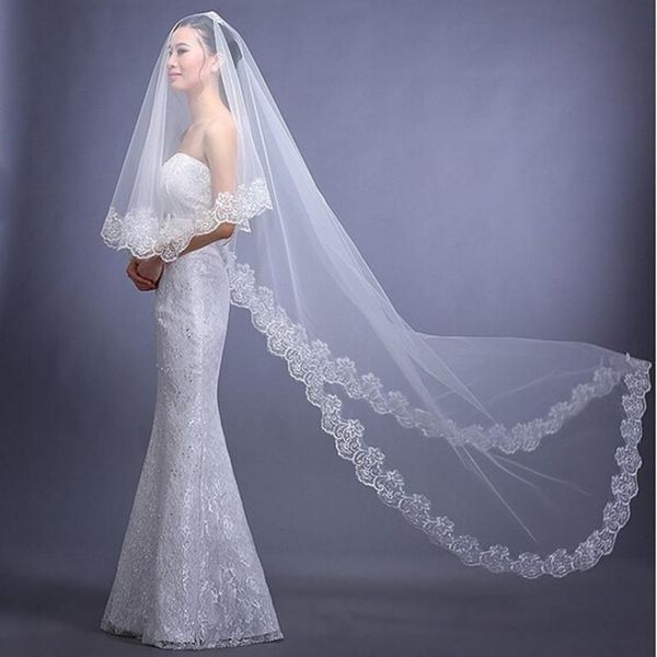 

bridal veils wholesale 3 m white ivory lace edge appliqued wedding velos de., Black