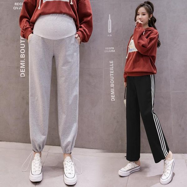 

maternity bottoms 2002# pants spring autumn loose casual comfy belly support elastic waist trousers, White