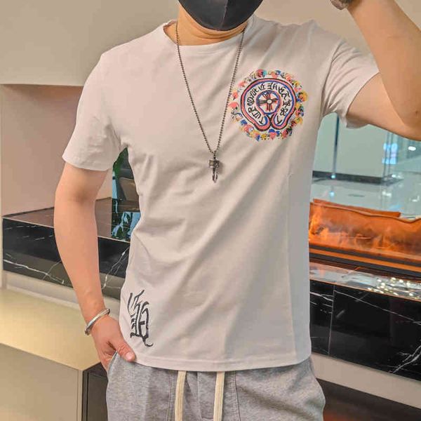 

2021 summer new men's round neck t-shirt roman hoof cross fashion printed cotton half sleeve, White;black