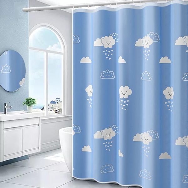 

fabric washable waterproof shower curtain plain printed decor blue curtains bathroom rideau douche bw50yl