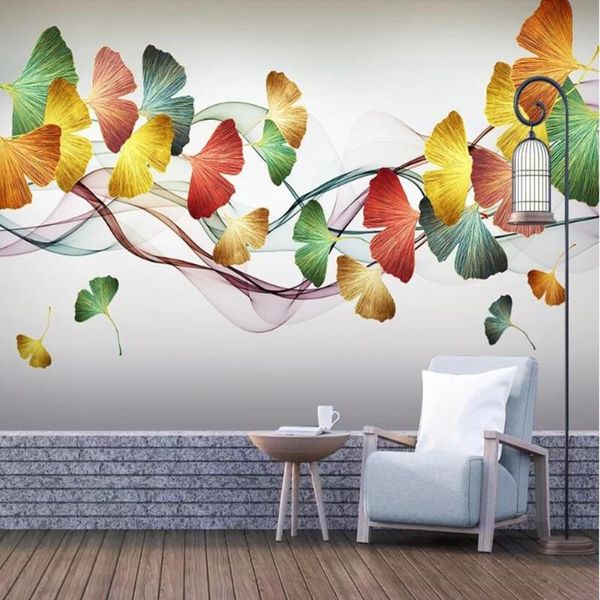 

wallpapers molofi custom small fresh plant ginkgo leaves abstract smoke lines background wallpaper mural