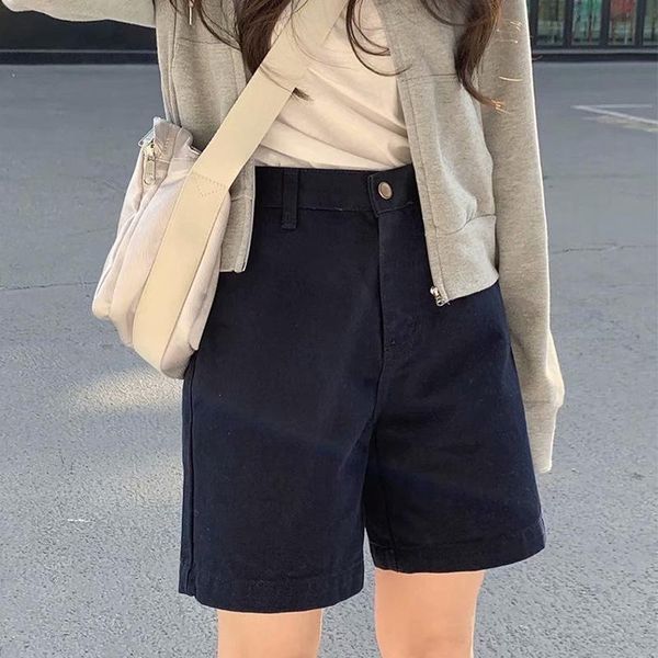 

women's jeans spot] 2021 summer south korea east gate brunch show thin solid color high waist denim shorts women, Blue