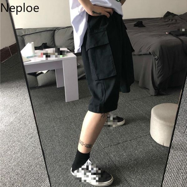 

women's pants & capris neploe safari style women half 2021 summer causal pockets chain cargo trousers loose stretch high waist 1d665, Black;white