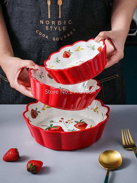

bowls fruit salad bowl nordic style creative strawberry cutlery set dessert single household baking