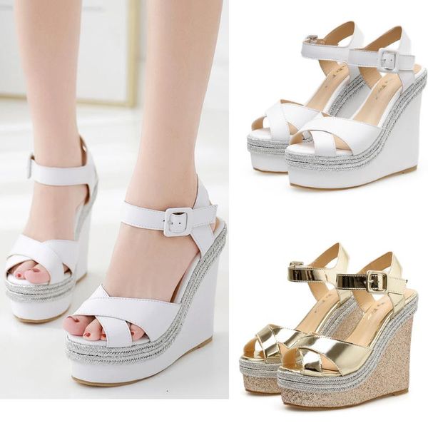 

summer ladies sandals platform high heels fashion wedge pumps shoes women open toe fish mouth sandalias buty damskie, Black