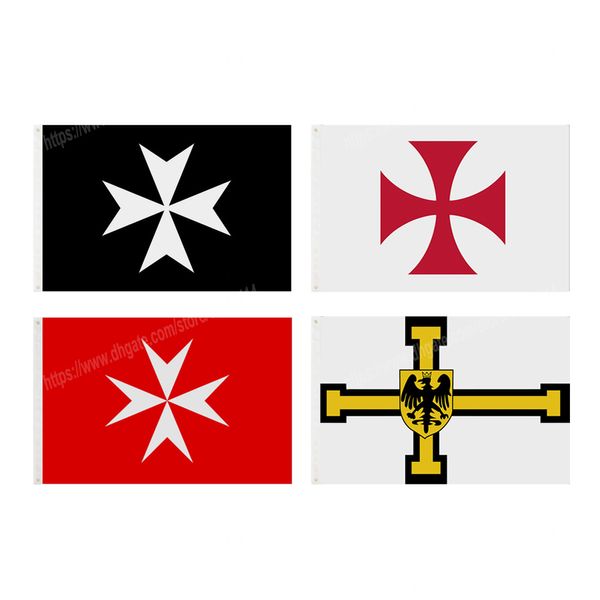 Şövalyeler Takım Bayrağı 3x5ft 90x150 cm Özel Banner Pirinç Metal Delikler Grommets Malta Templar Saint John Teutonic Sipariş Özelleştirilebilir