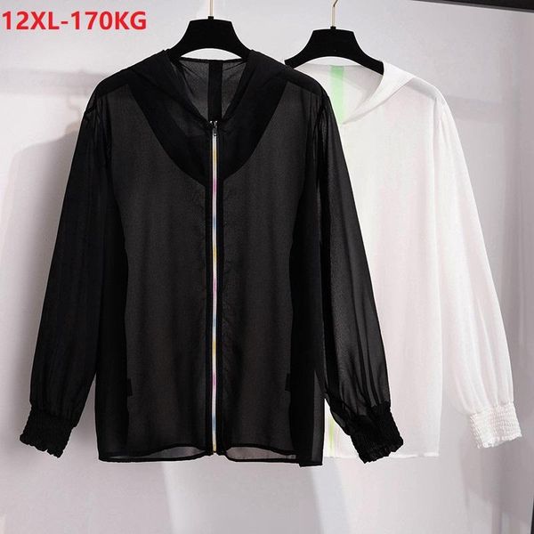 

women's jackets summer plus size sunscreen long sleeve women thin 6xl 8xl 10xl 12xl out door chiffon oversize white coat, Black;brown