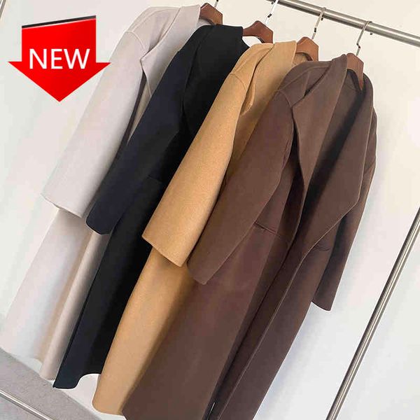 

jackets warm gray black camel mid-length length outwear women of wool winter coat slit big collar, Black;brown