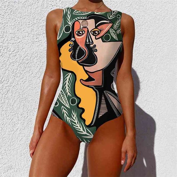 Badeanzug Frauen Plus Size Bademode Print Halter Monokini Sexy Backless Badeanzug Wrap Strand Tragen trajes de baño 210712