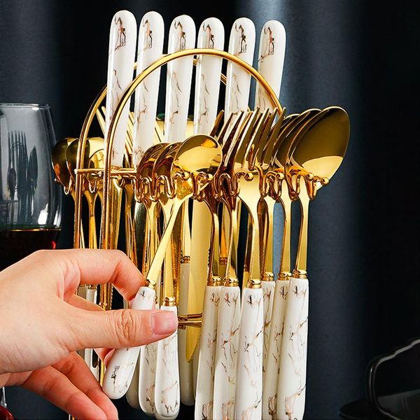 

dinnerware sets korean luxury set ceramic handle knife fork dessert coffee spoon stainless steel tableware kitchen dinner cutlery