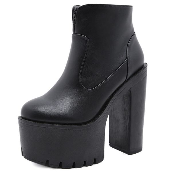 Moda feminina escritório plataforma bloco de alto salto alto botas zíper preto goth festa vestido moda botas para mulheres