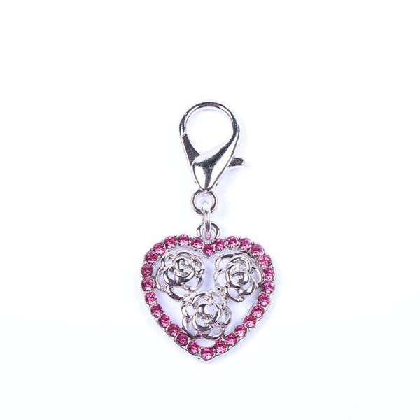 

dog cat collar click charm bling heart&rose pendant pet puppy accessory jewelry for female girl dogs cats small medium apparel