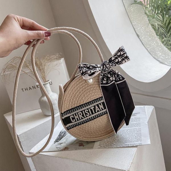 

shoulder bags net red straw small round bag female 2021 summer fashion ins solid color letter single messenger