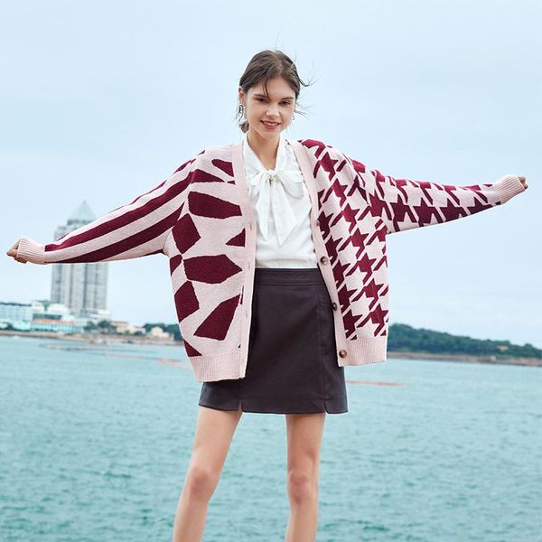 

women's sweaters shzq sweater coat autumn and winter thickened 2021 lazy style loose dress jacquard knitted cardigan in spring au, White;black