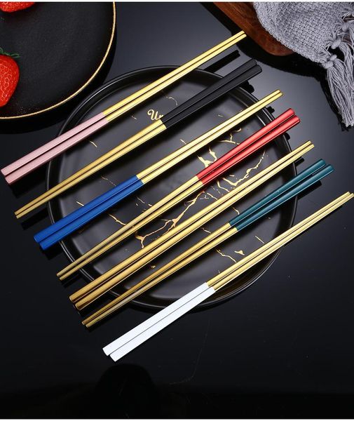 Yemek çubukları Yaratıcı 304 Paslanmaz Çelik Seti El Hediye Renkli Metal Pirzola Sticks