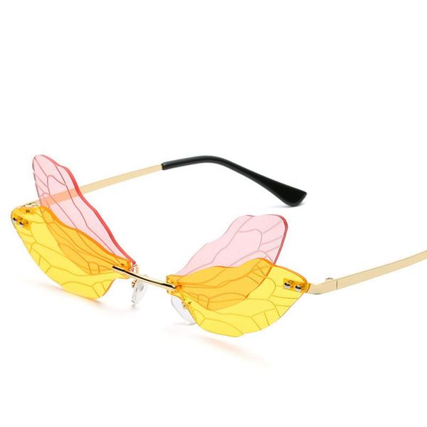 

sunglasses 2021 fashion dragonfly women men brand design rimless wave eyewear luxury trending narrow sun glasses, White;black