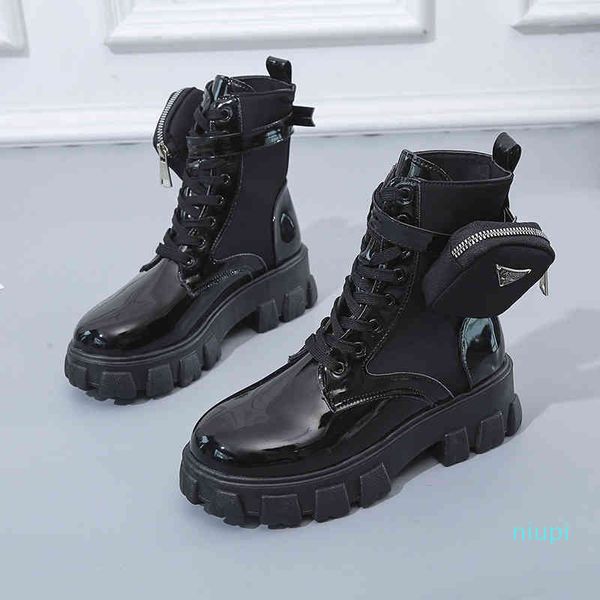 

2021 fashion chunky boots white lace up ankle for women autumn round toe combat martin black platform ladies 6625