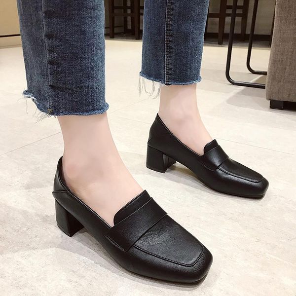 

dress shoes elegant platform concise heeled women chunky high heels slip on party office lady pumps female woman footwear u14-11, Black
