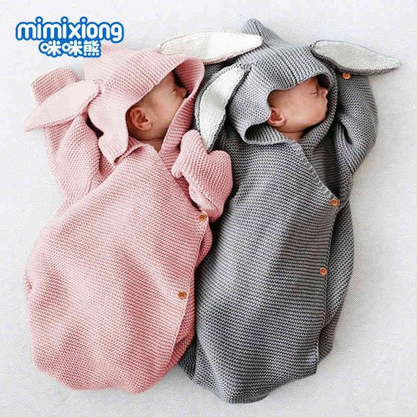

factory wholesale solid color baby knitted bunny sleeping bag holding blanket